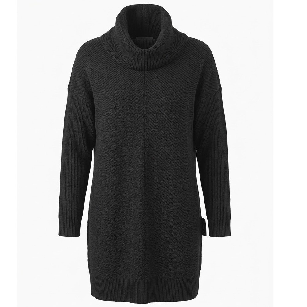 Lulus Black Knit Turtleneck Dark Academia Sweater Dress Ribbed Cowl Neck L NWT